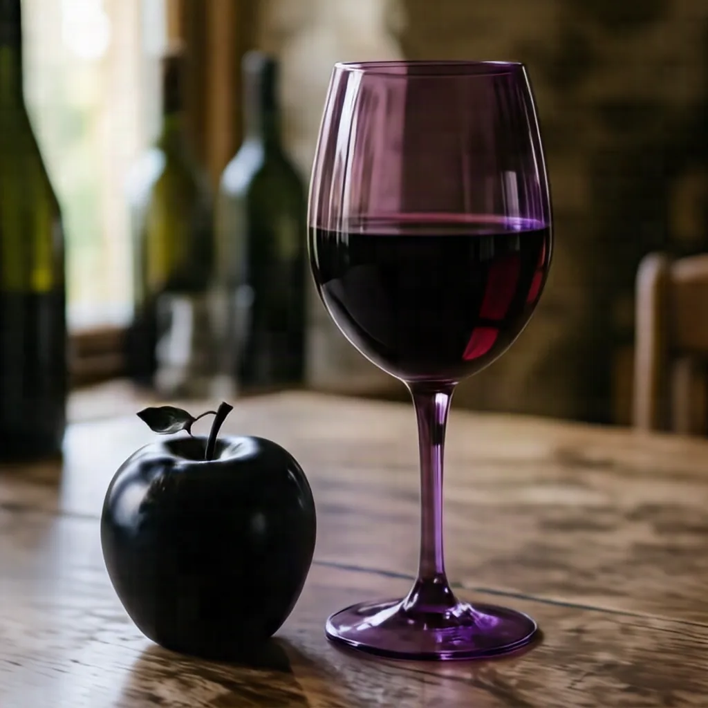 HiDream O1 Image, A purple wine glass and a black apple, Seed 42